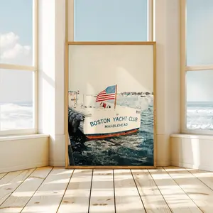 Vintage Yacht Poster | American Flag Coastal Wall Art | Nantucket Summer Fashion Print | Old Money Patriotic Decor