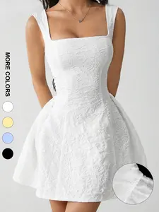 Women's Elegant Sleeveless Square Neck Plain A-Line Dress, Slim Fit Party Wear, Sexy Backless Casual Fashion  graduation dress