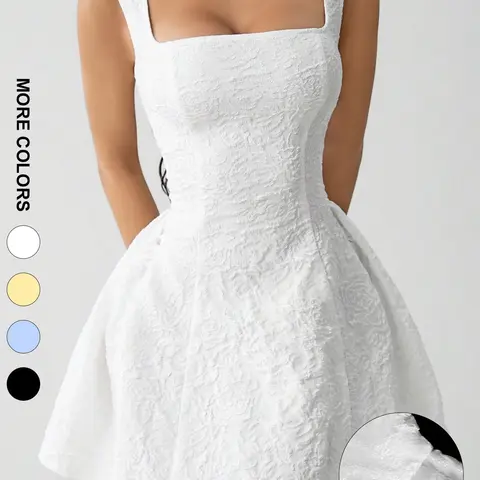 Women's Elegant Sleeveless Square Neck Plain A-Line Dress, Slim Fit Party Wear, Sexy Backless Casual Fashion Chic graduation dress, Dresses for Party