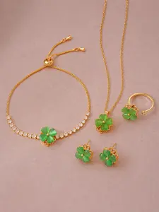 Lucky Windmill Flower 4PCS Jewelry Set - Spinning Zircon Necklace Earrings Bracelet Ring, Stress Relief Gift (Upgradeable Box Available)