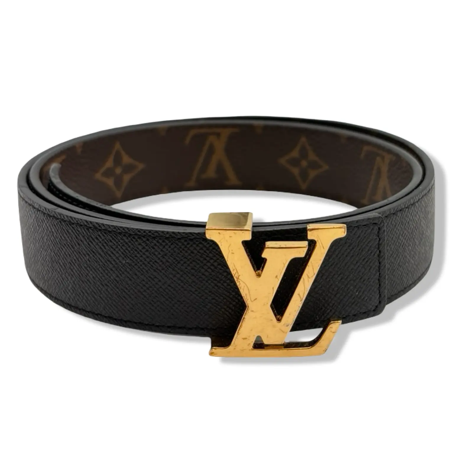 Pre-owned Louis Vuitton Monogram Canvas and Black Reversible Leather Belt Size 80 LV2008