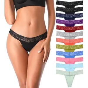 Cotton Thongs for Women, T Back Breathable Comfort See Through Panties, Seamless Lace Pack