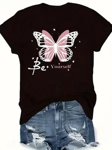 Women's Butterfly Print Short Sleeve T-shirt
