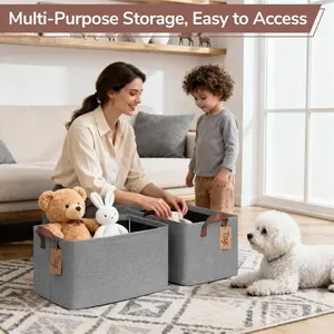 4-Pack Gray Collapsible Large Storage Baskets for Shelves, Foldable Clothes Bins, Toy Organizer for Nursery & Living Room, 16.8"x11"x9.8", Collapsible Storage Baskets
