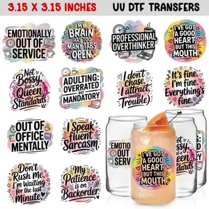 Funny Sarcastic Quotes UV DTF Transfer Stickers Set, Humorous Quotes, 12 Pieces, Irregular Shapes, Humor DIY Decals for Mugs, Coffee Cups, Water Bottles, Reusable Matte Finish