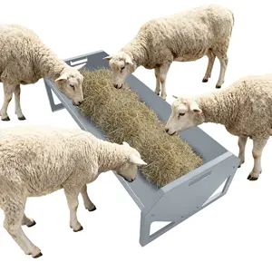 [FLASH SALE]  Garvee Livestock Feeder, 45.13" Hay Feeder for 10 Sheep Once, Heavy Duty 22 Gallon Capacity Livestock Feeding Trough for Horse, Goat, Sheep, Cattle, Cow, Alpaca, Silver