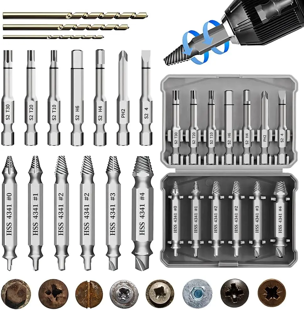 Gifts for Men,16 Pcs Damaged Screw Extractor Set Father's Day Gifts Christmas Stocking Stuffers for Adults Men, ez Out Screw Extractor, Stripped Screw Extractor Set of Rusty Broken Screws &