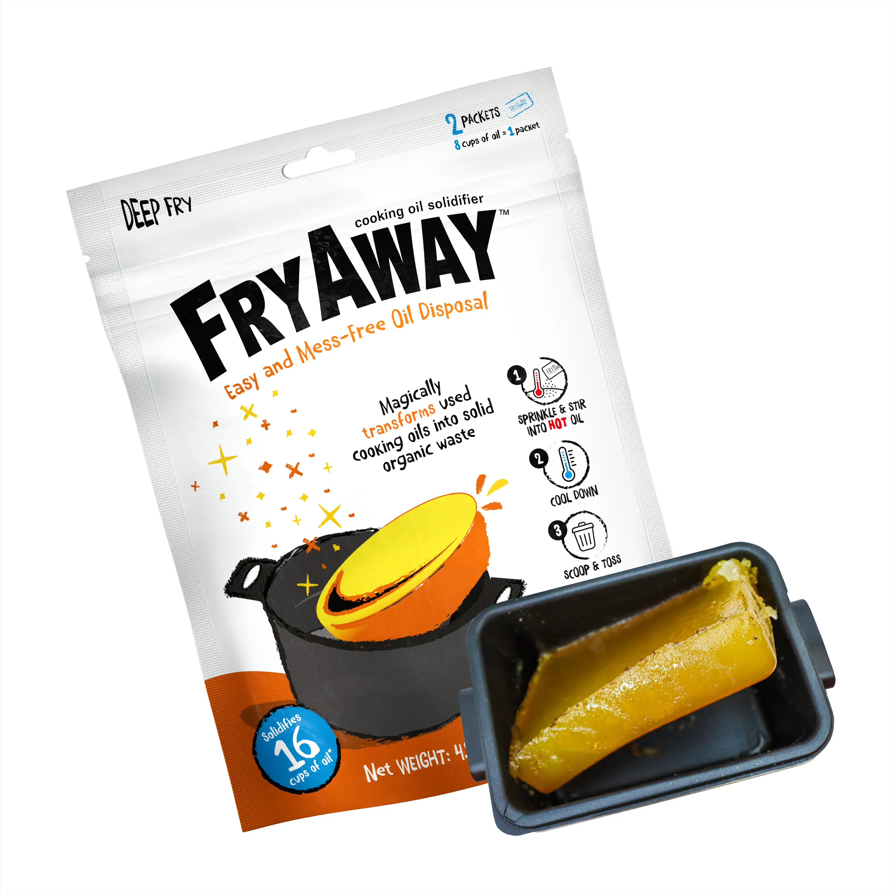 FryAway Deep Fry Cooking Oil Solidifier - Easy Mess-Free Cleanup for 8 Cups Oil - As Seen on Shark Tank - Kitchen Clean Up Solution