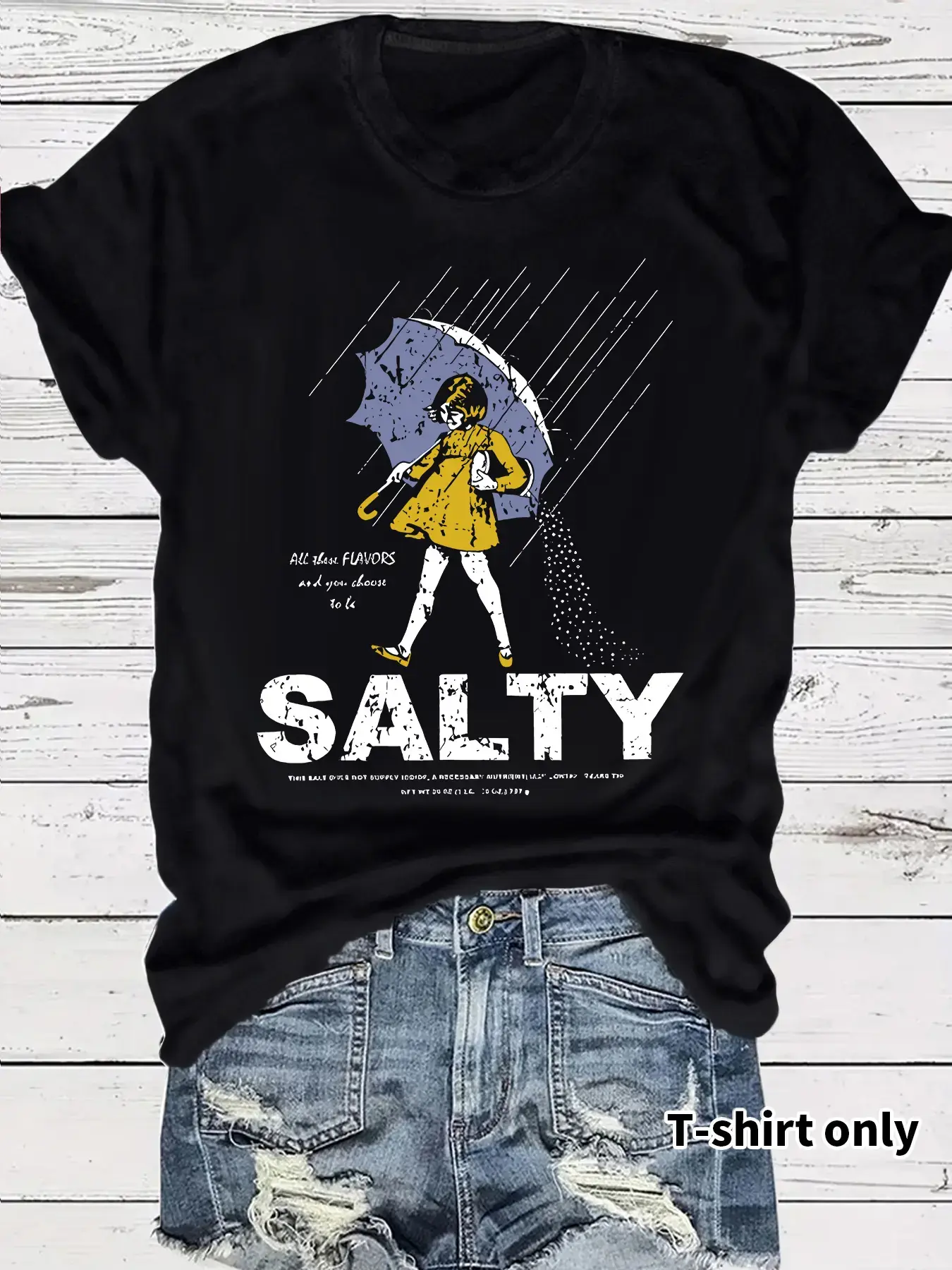 Women's Umbrella & Sality Girl Print Round Neck Tee, Vintage Trendy Casual Chic Streetwear Lightweight Knit Fitted Short Sleeve T-shirt for Daily Wear