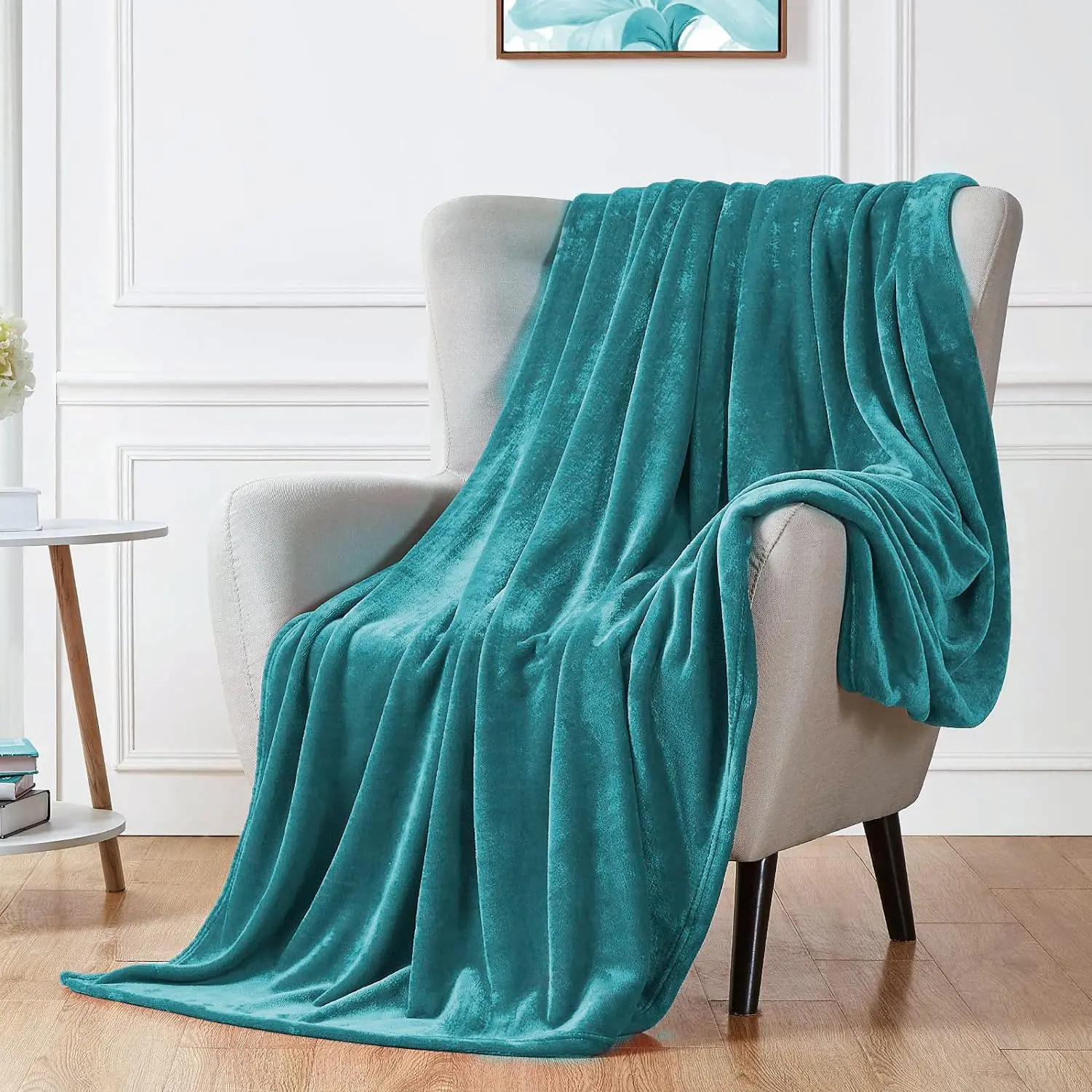 Modern Plush Double-Sided Fleece Throw Blanket - 60x80in Twin Size Teal Plain Weave Super Microfiber Flannel, Lightweight Luxurious Warm for Couch, Bed, Adults, Valentine, Indoor/Outdoor All-Season Use
