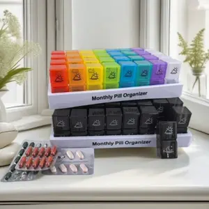 Bestselling Large Capacity 32 Compartment 8 Color Monthly Pill Organizer, Two Doses Per Day, One Month Medication Dispenser Box, Supplement Organizer, Vitamin Organizer