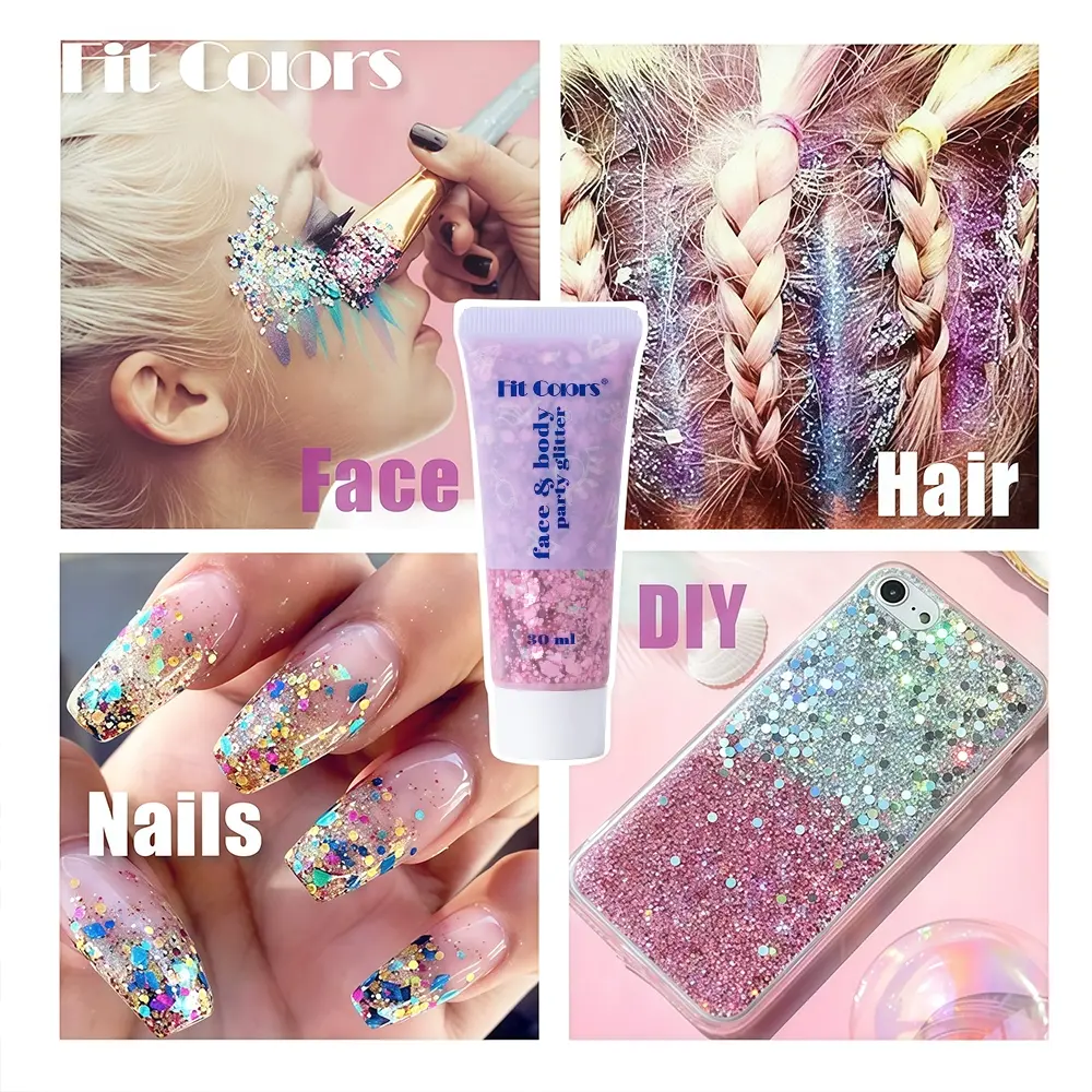 Mermaid Glitter Gel Shimmer Glitter Pigment Shimmering Body Makeup Face Body Hair, Long-Lasting Sparkle for Music Festivals Parties Halloween, Easy to Remove No Glue Needed Sparkly Shimmer