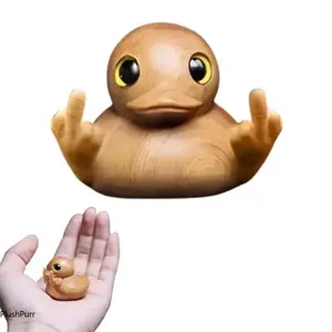 Funny Middle Finger Duck Figurine, Handmade Wooden Mini Duck Statue, Sarcastic Desk Decor for Office, Home or Car, Gag Gift for Birthday, Christmas & Stocking Stuffer