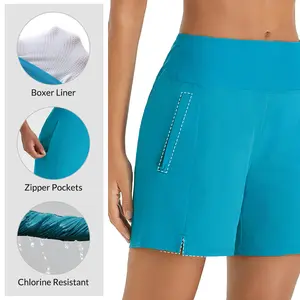 baleaf Women's 5" Swim Shorts High Waisted Quick Dry Swimming Bottom Boxer Liner Board Beach Shorts with Zipper Pockets