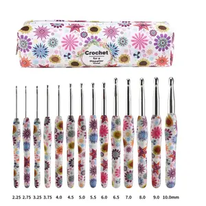 Crochet Hook Set with Storage Bag, 14pcs/set Flower Pattern Yarn Crochet with Soft Comfortable Grip, Knitting Hook for DIY Handmade Craft, Mother's Day Gifts, Crochet Kit