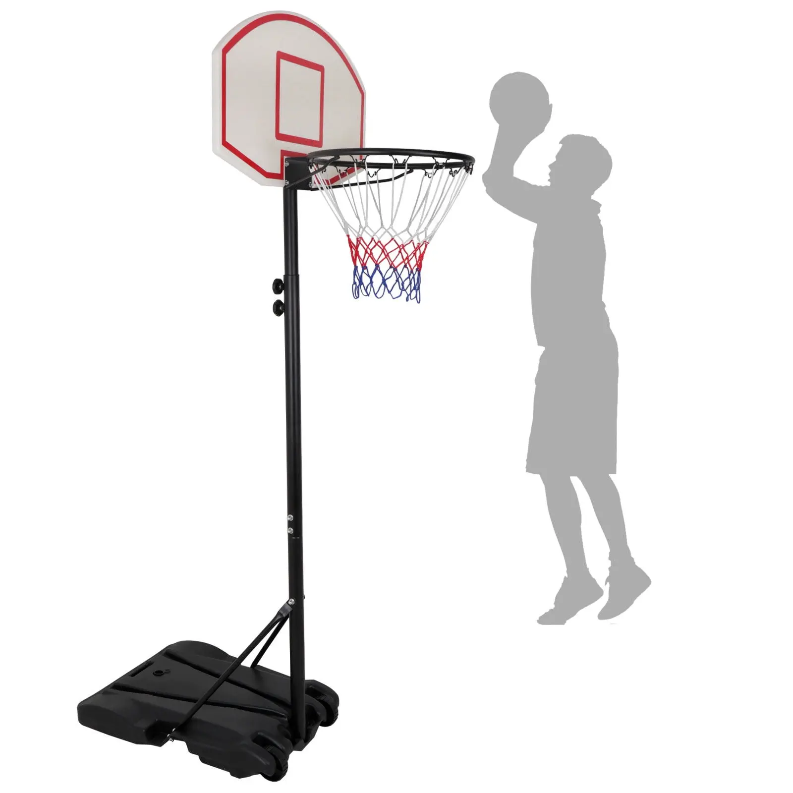 Segawe Portable Height-Adjustable 4-7 FT Metal Basketball Hoop Stand with Iron Post, Wheeled Base, Transport Wheels, Black - Teen Boy Gift, All Ages Outdoor Play, Enhanced Stability, Poolside Fun