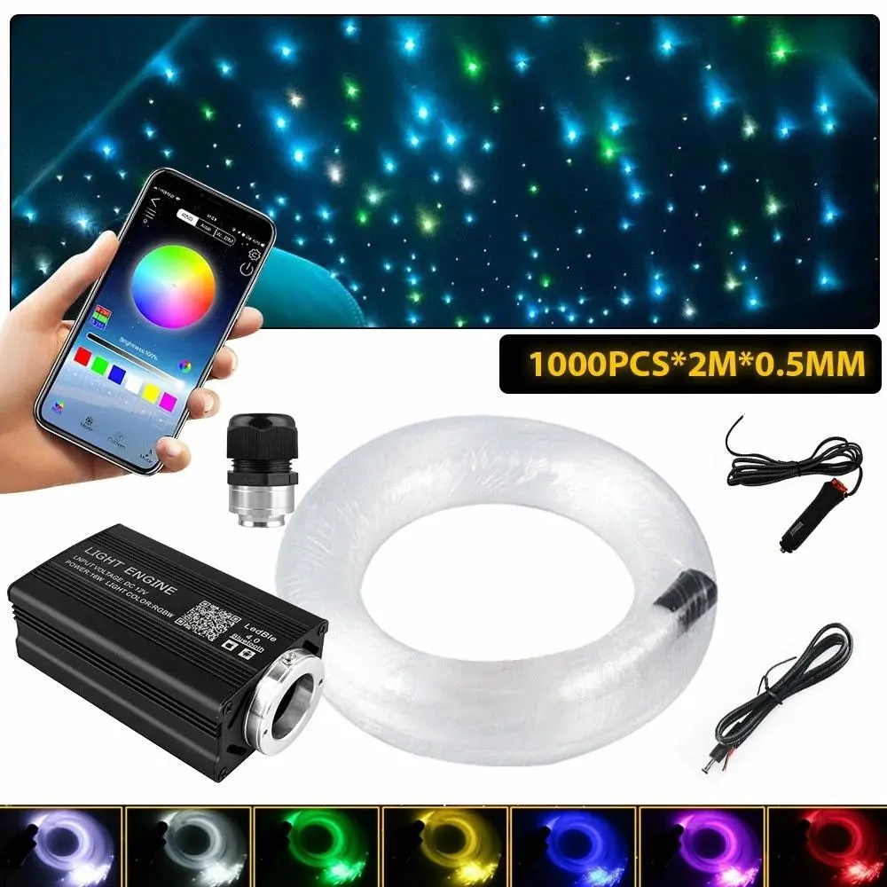 1000/500pcs Professional Starry Sky Ceiling Kit 1000/500pcs Fiber Optic Meteor Lights for Car Roof Home Headliner RGBW LED APP Control 12V 12W Interior Led