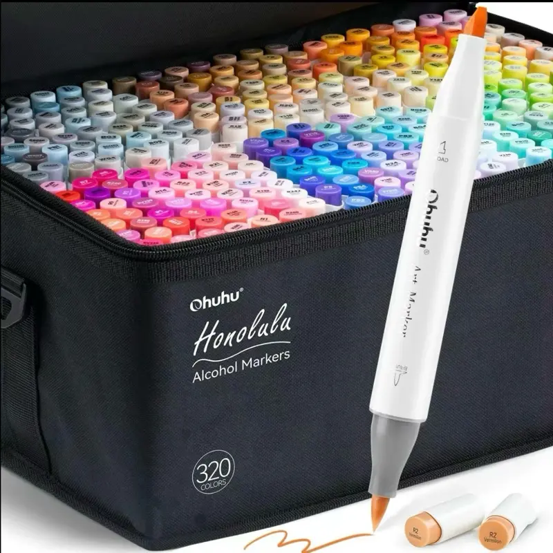 Ohuhu Honolulu Series 320-color Alcohol Markers Brush & Chisel Dual Tips Refillable Ink for Artists Coloring Illustration