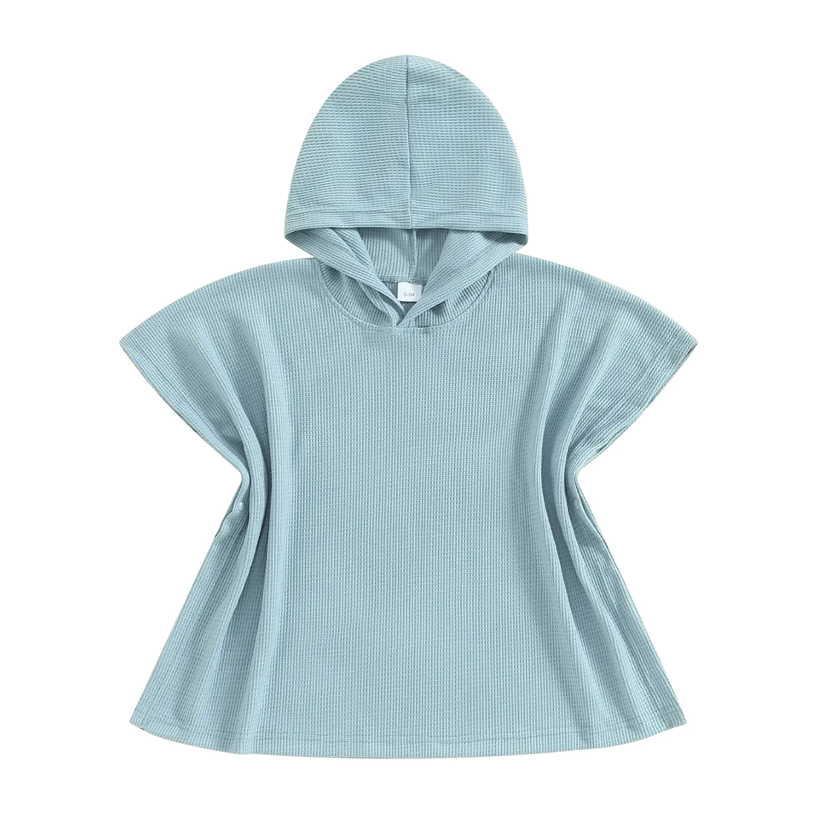 Baby Kids Hooded Wrap Bathrobe - Solid Colors Waffle Knit Poncho Shape Swimsuit Cover Up for Beach, Bath, Open Front