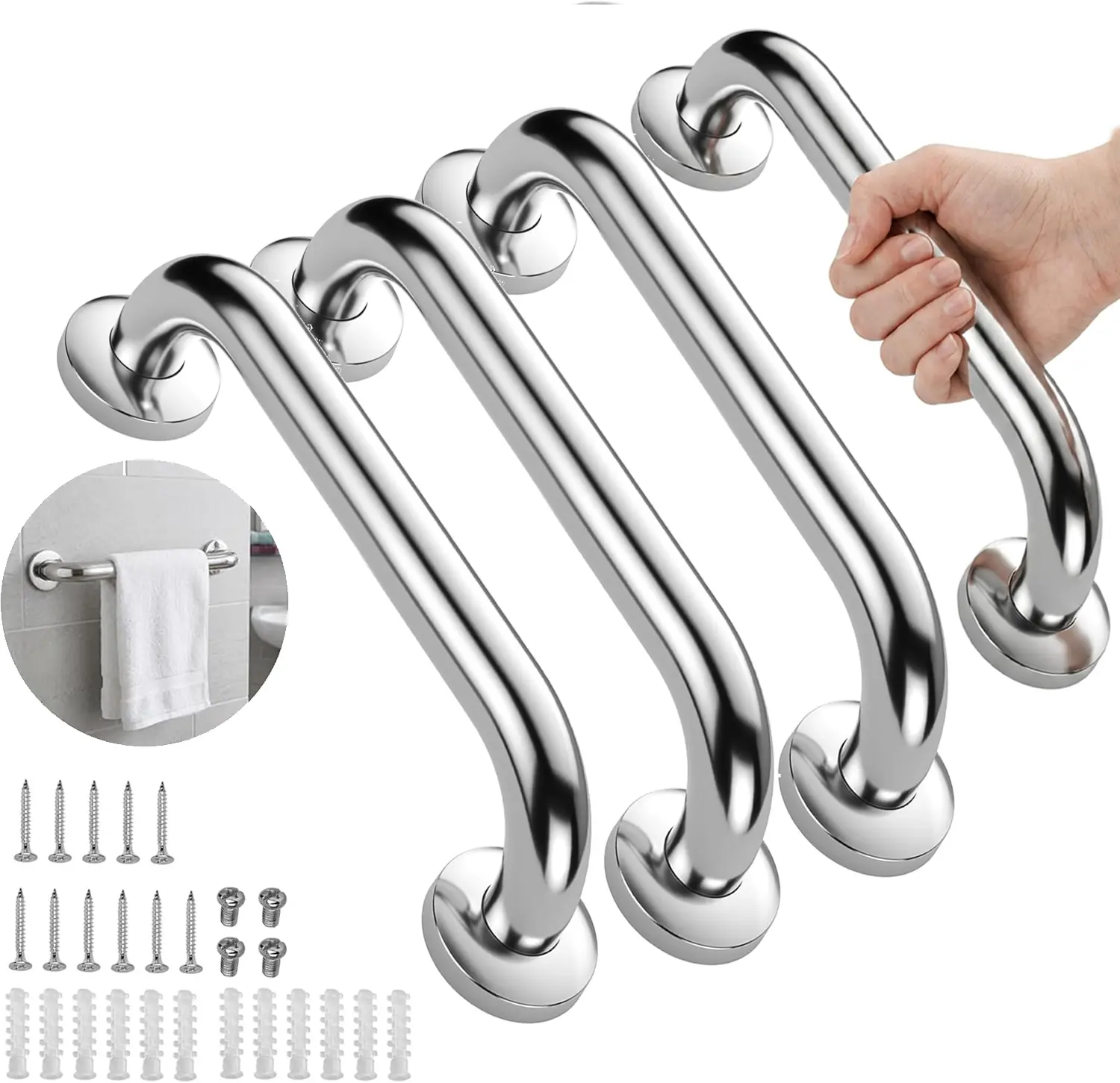 12 Inch Shower Grab Bar Chrome Stainless Steel Bathroom Grab Bar, Shower Handle, Bathroom Balance Bar, Safety Hand Rail Support - Handicap, Elderly, Injury, Senior Assist Bath Handle
