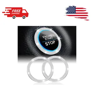 2 PCS Crystal Double Rhinestone Car Engine Start Stop Decoration Ring, White