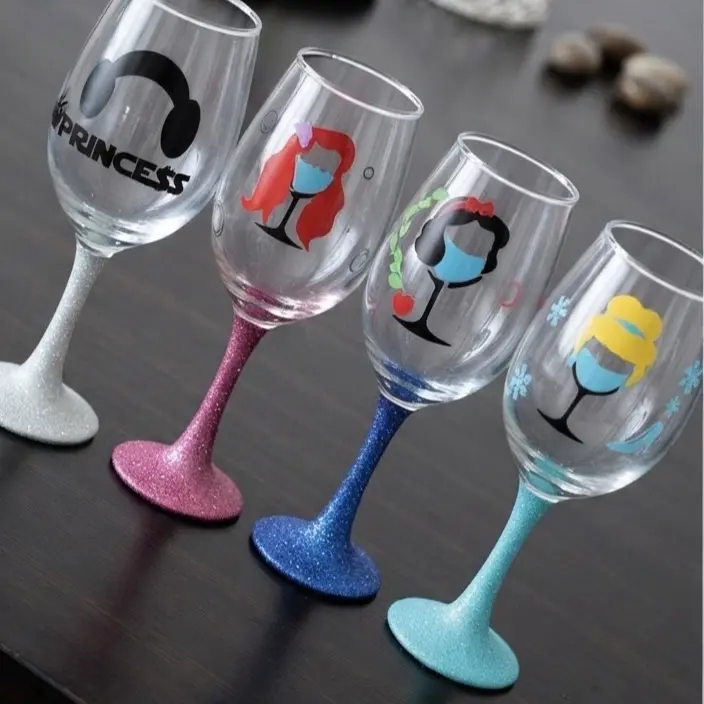Stylish Customized Wine Glasses with Glitter Stems, Kitchen Drinkware for Bridesmaid Gift, Mother's Day, Celebration, Birthdays