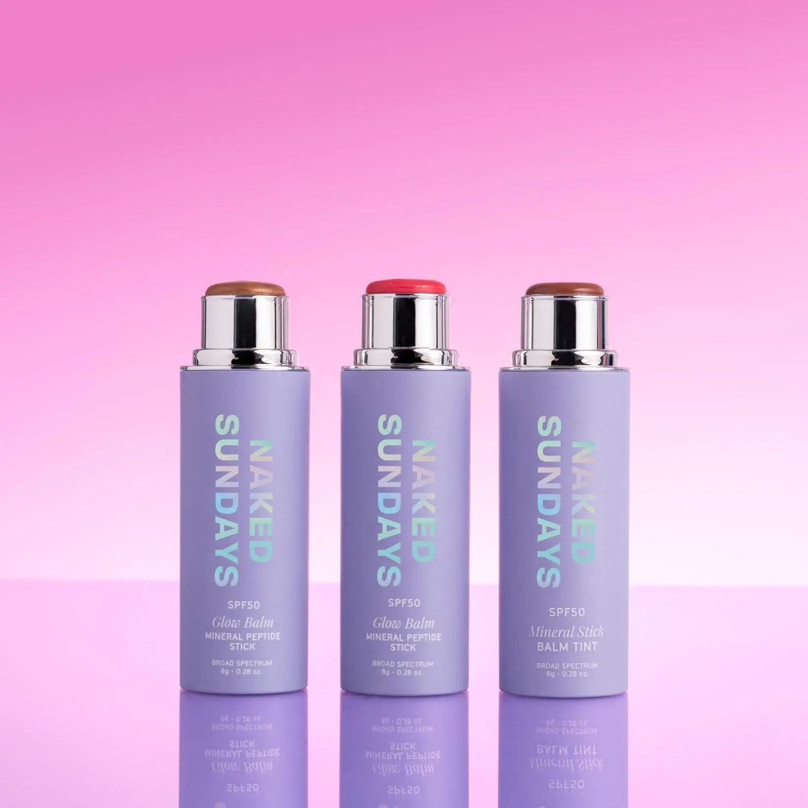 Naked Sundays SPF50 Glow Balm Mineral Peptide Stick Blushes Makeup Flawless UV Hydrating 8g - Pink Pop Dusty Rose Bronze Shade