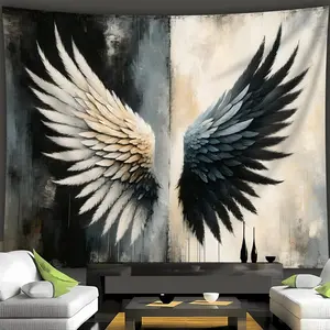 1pc Extra Large Vibrant Print Giant Tapestry - Black and White Double Evil Wings Landscape Digital Print Polyester Aesthetic Wall Cloth, Living Room Birthday Decor, Home Supplies Backdrop Banner