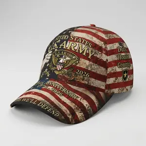 All Over Print 250th Anniversary Baseball Cap Print 3D, 250 Army Anniversary Cap, 1776 - 2026 Hat, U.S. Army 250th has, U.S. USA Cap