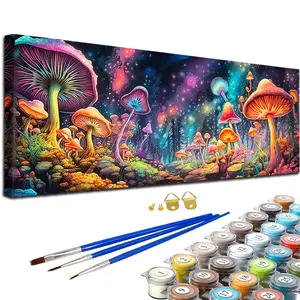 Paint By Numbers Kit for Adults Beginners - 35.4x11.8in/90x30cm Color Canvas, Easy DIY Colorful Mushrooms Acrylic Handmade Painting Set - Wall Decor for Living Room and Bedroom, Creative Gift for Birthday, Mother's Day and Christmas, Without Frame