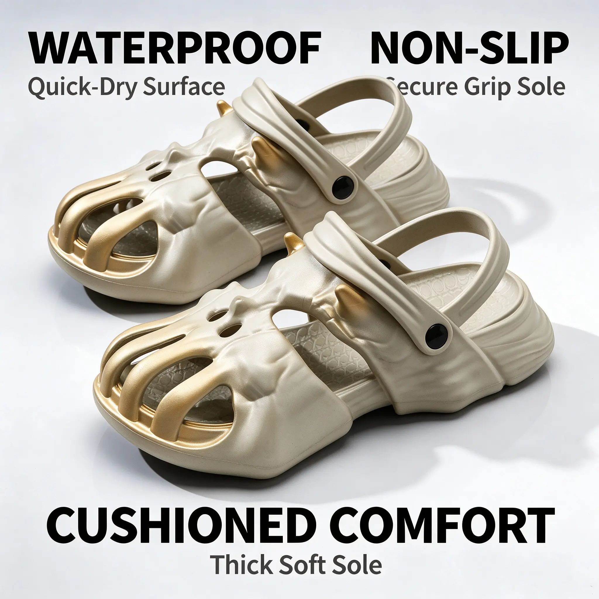 Skull Clogs for Men Women, 2 in 1 Convertible Straps Hollow Out Skeleton Sandals, EVA Non Slip Platform Slides, Gothic Weird Fashion Closed Toe Beach Slippers Boy Flatform Flipflop Footwear Shoe Walking Shoes Flatform Walking Shoes Flipflop Summer Arch