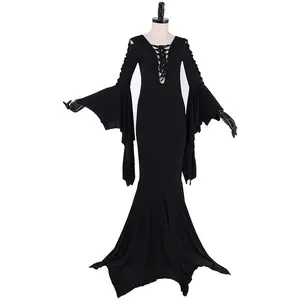 Women‘s Morticia Addams Cosplay Costume Gothic Black Spandex Dress