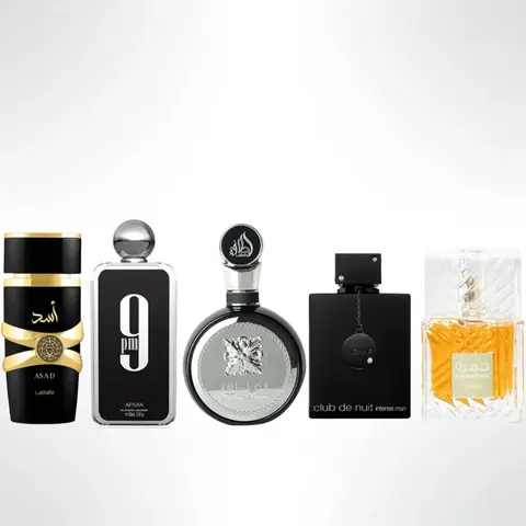 FAKHAR LATTAFA + KHAMRAH + 9PM + CLUB DE NUIT BLACK + ASAD By Lattafa Perfumes- Fragrance Gift Bundle