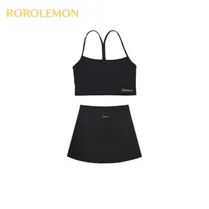 ROROLEMO Athleisure Set Y-Back Crop Top & Pleated Skirt for Tennis, Golf & Daily Wear