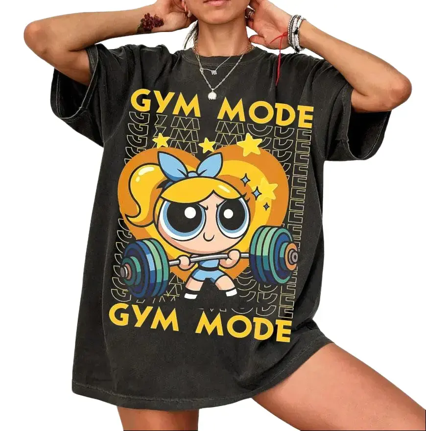 Y2k #Powerpuff Girls Bubbles Gym Mode T-Shirt, Y2K #Powerpuf Fitness, Workout Shirt, Trending 2026, Weightlifters, Bodybuilding Shirt, Pump Cover Gym Tee for Men Women
