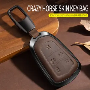 For Cadillac Key Fob Cover Leather Car STS CTS XT5 Escalade CT6 ATS SRX 4/5 Buttons Key Case Automotive Interior Car Key Protector Car Key Accessory