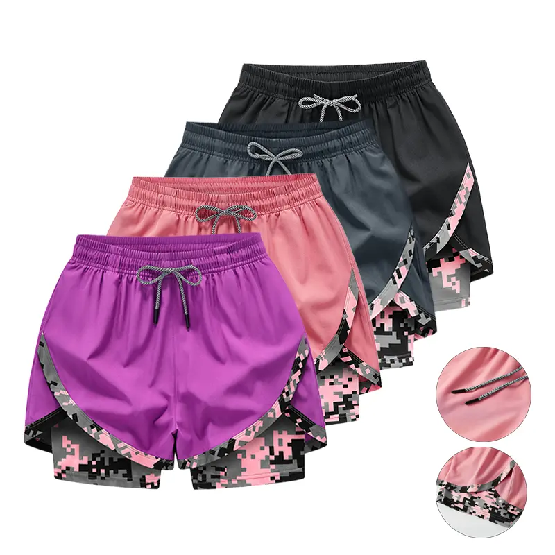 Women’s sports shorts with built-in lining, drawstring elastic waistband, breathable and versatile, suitable for fitness, running, outdoor activities, and everyday casual wear.