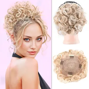 ZIHAN Curly Messy Bun Extension 10 Inch Synthetic Hairpiece with Elastic Drawstring & 4 Combs Easy Updo Accessory for Women Light Blonde