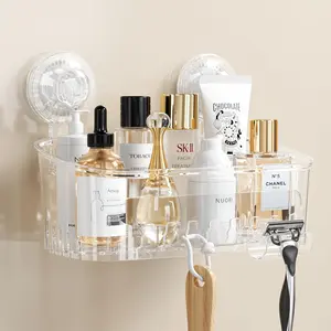 Clear Shower Caddy Suction Cup, No Drilling Removable Shower Shelf, Max Hold 22lbs Suction Bathroom Caddy, One Second Installation Waterproof Suction Shower Organizer for Bathroom Kitchen