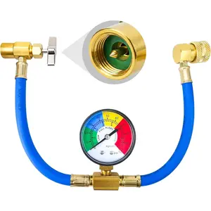 R134A AC Refrigerant Charge Hose Kit, Car AC Recharge Kit with 1/2” Puncture Style cans Can Tap and Pressure Gauge, Freon Recharge Kit for Air Conditioning Refrigerant