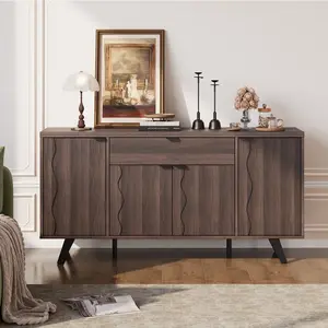 ONBRILL 63" Mid Century Modern Sideboard Cabinet With 4 Doors & Drawers For Living Room Kitchen