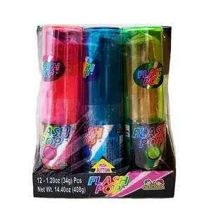 Flash Pop Lollipop 12 ct. - Sweet and Hard Lollipop with Mixed Fruits (Watermelon, Strawberry, Blue Raspberry) with Light Up Mechanism - 12 Count Pack