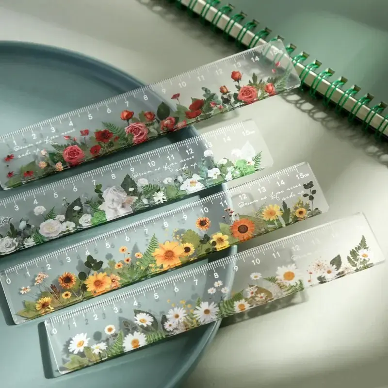 1-Piece 15cm Daisy Rose Acrylic Ruler Multifunctional Stationery DIY Drawing Tool Student Ruler School & Office Supplies Measuring Instrument Home Office