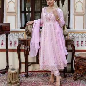 Gorgeous Trendy Pink Anarkali Suit for Woman with Elegant Embroidery and Matching Dupatta