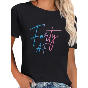 100% Cotton Forty AF Funny 40th Bday Turning 40 Party 40th Birthday T-Shirt Vintage Graphic Tees Shirts Women Clothing Birthday Design Customized Gifts
