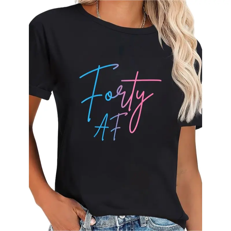 100% Cotton Forty AF Funny 40th Bday Turning 40 Party 40th Birthday T-Shirt Vintage Graphic Tees Shirts Women Clothing Birthday Design Customized Gifts