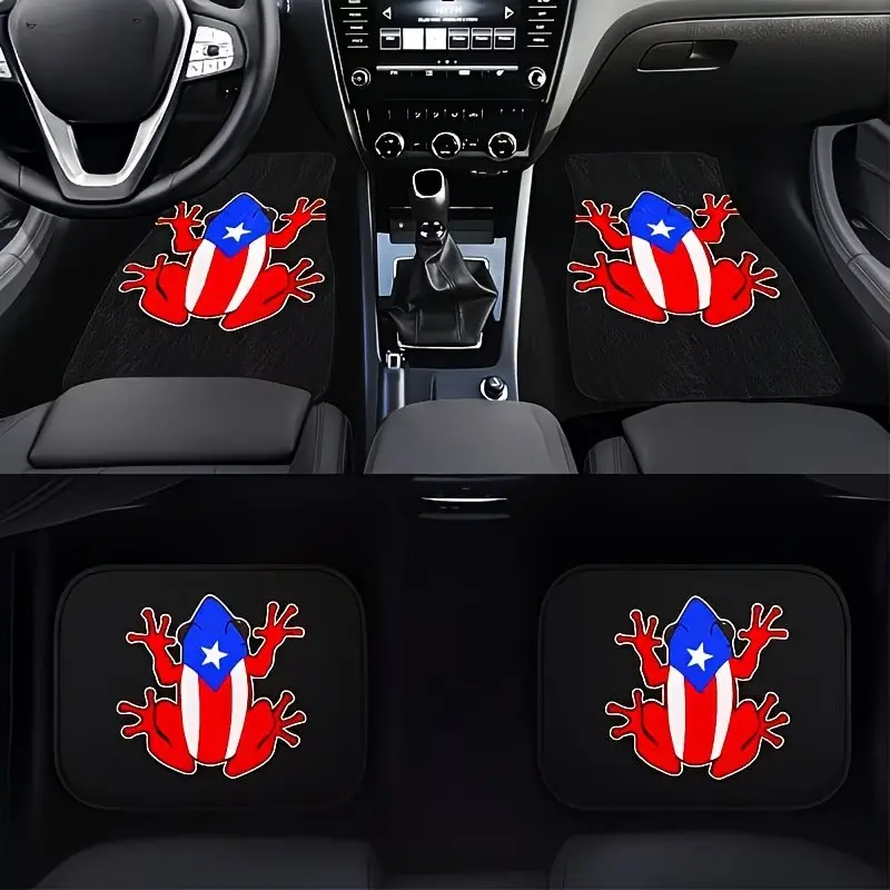 4-Piece Puerto Rico Cocoa Frog Car Mats, Car Mats Set, Automotive Mats, Car Floor Mats, Universal Fit, Polyester Fiber, Comfortable Non-Slip, Water-Resistant, All-Season Car Accessories