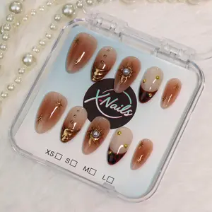 Xnails | SUN RISE | 10PCS Handmade Press on nails Almond shape REUSABLE, Salon Quality, Glossy Design