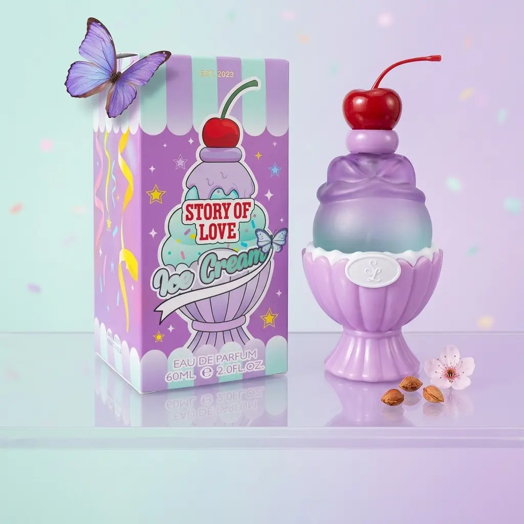 Story of Love Ice Cream Perfume for Women 60ml, Sweet Vanilla Cherry Gourmand Eau de Parfum, Long Lasting Floral Fruity Fragrance, Cute Kawaii Ice Cream Bottle, Romantic Gift for Women, Daily Wear Perfume, Trendy Beauty Gift