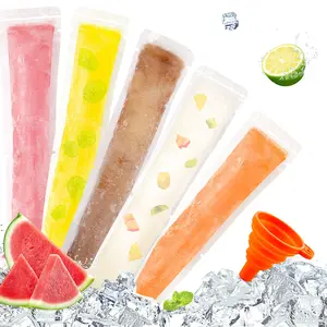 100 Disposable Ice Popsicle Bags Free Freezer Tubes With Zip Seals For Snacks,Yogurt Sticks,Juice & Fruit Smoothies,Ice Candy Pops Comes With A Funnel (7.5"x2")